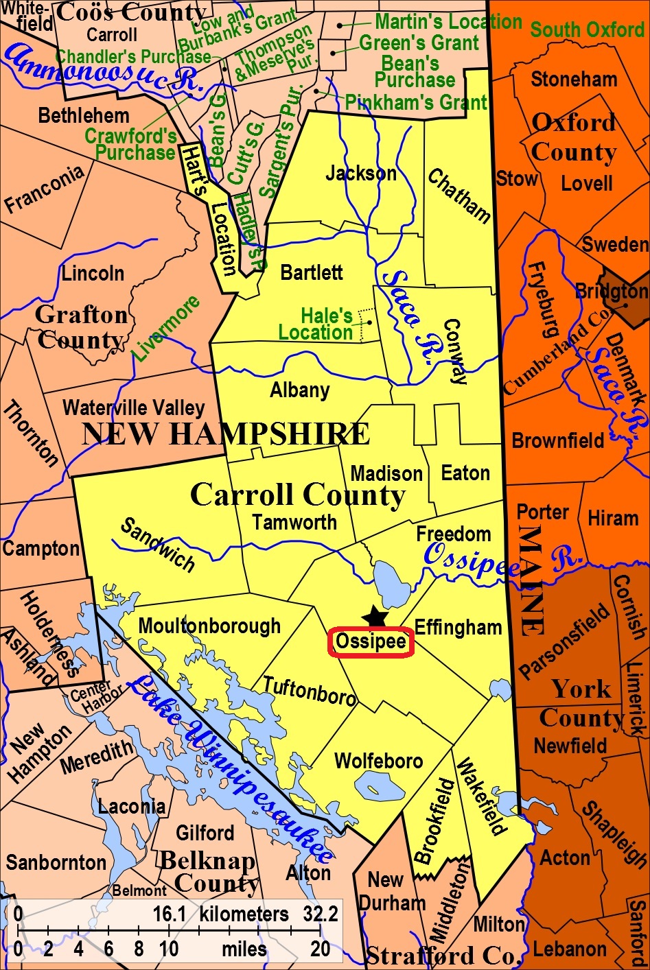 Map showing Ossipee