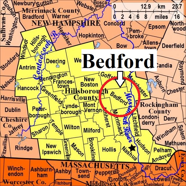 Map showing Bedford