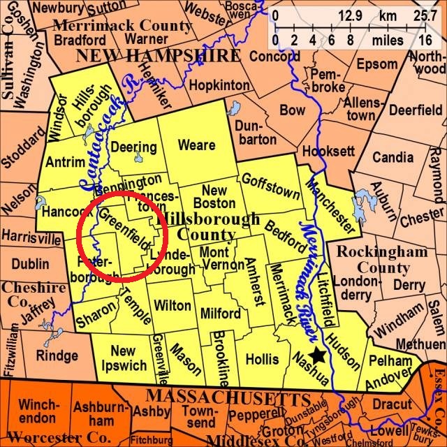 Map showing Greenfield