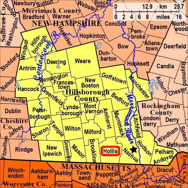 Map showing Hollis