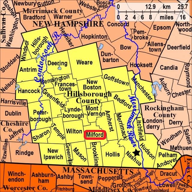 Map showing Milford