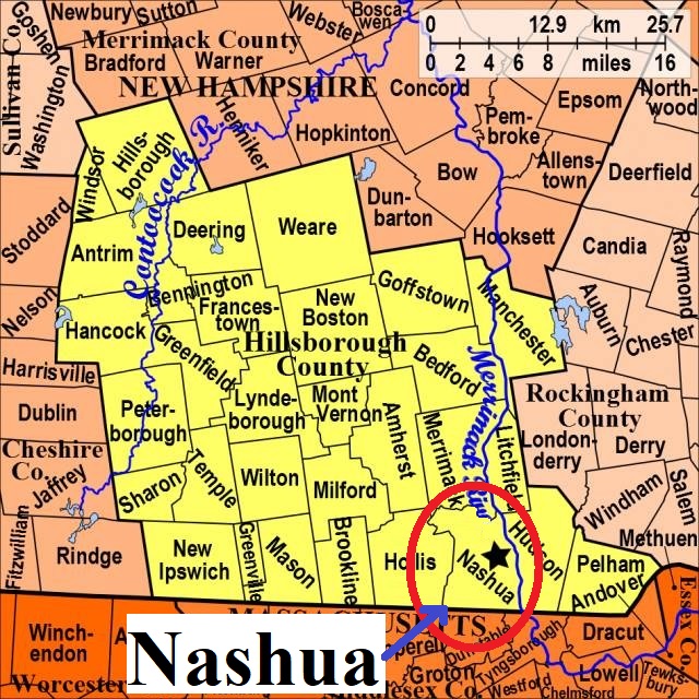 Map showing Nashua