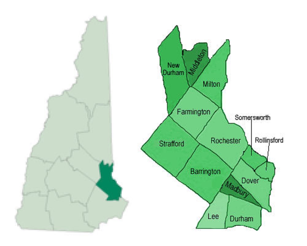 Map showing Strafford County